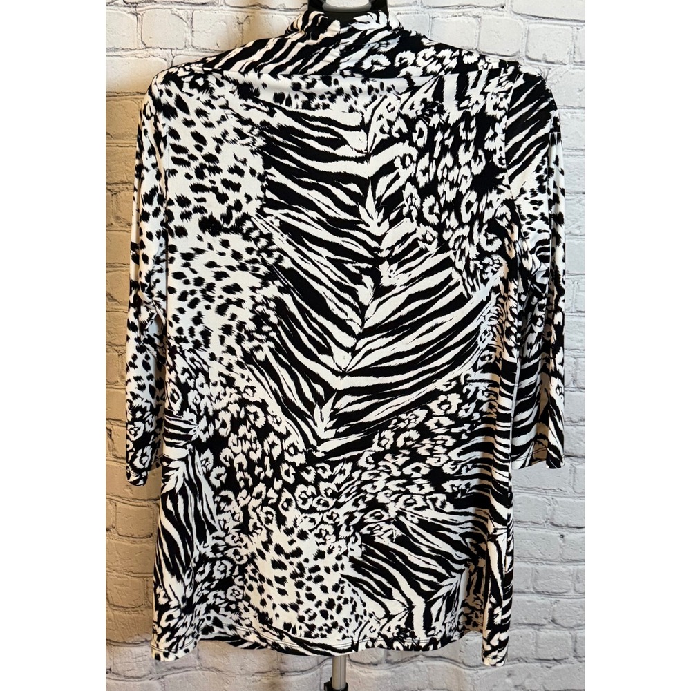 Peter Nygard Womens Black White Animal Print V-Neck Tunic Top 3/4 Sleeve Large - Picture 2 of 4